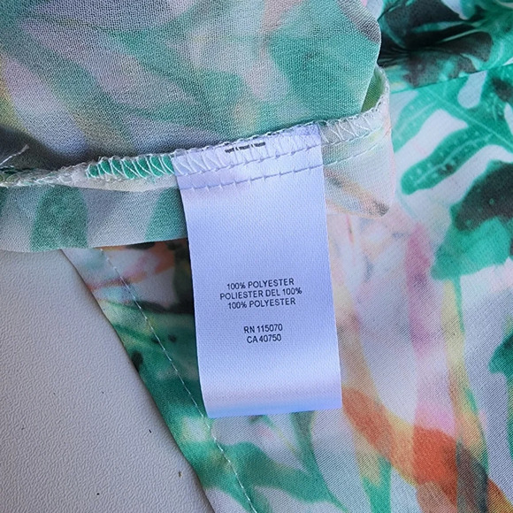 Nina Leonard Top Womens Open Front Sheer Tropical Floral Green Blouse Cover OS - Picture 10 of 10
